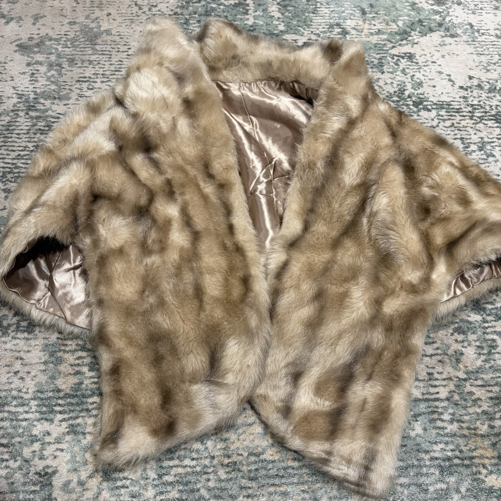 Vintage 1960s Regina Glenara by Glenoit Faux Mink Fur Stole Cape Wrap Blonde